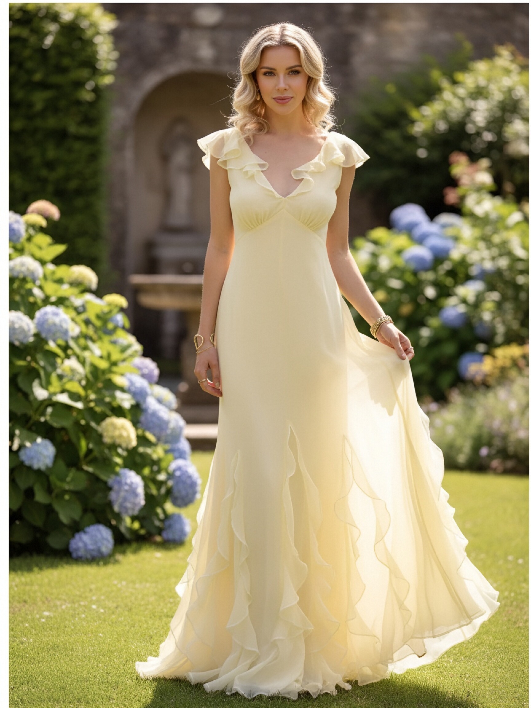 Chiffon Spaghetti Straps Ruffles Evening Dresses