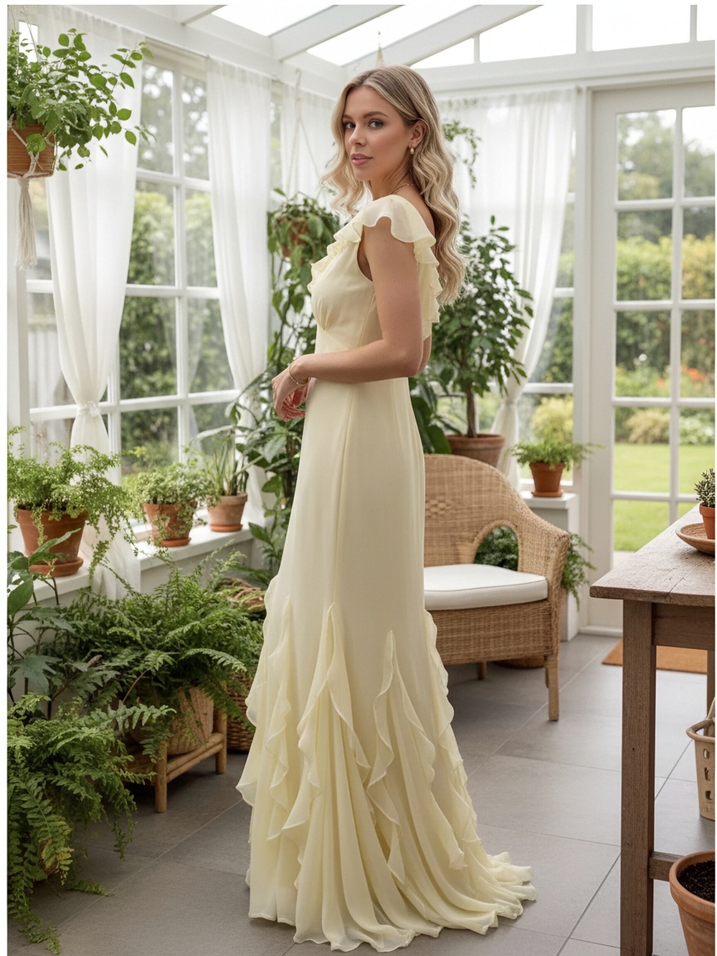 Chiffon Spaghetti Straps Ruffles Evening Dresses