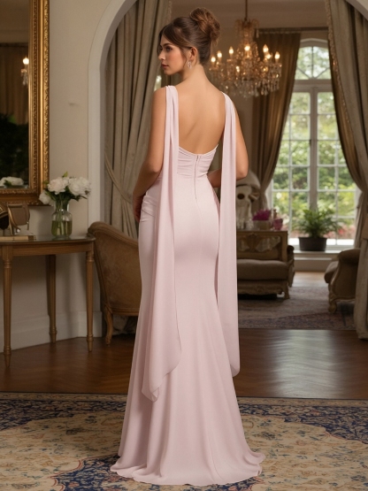 Satin Strapless Evening Dresses with Scarf