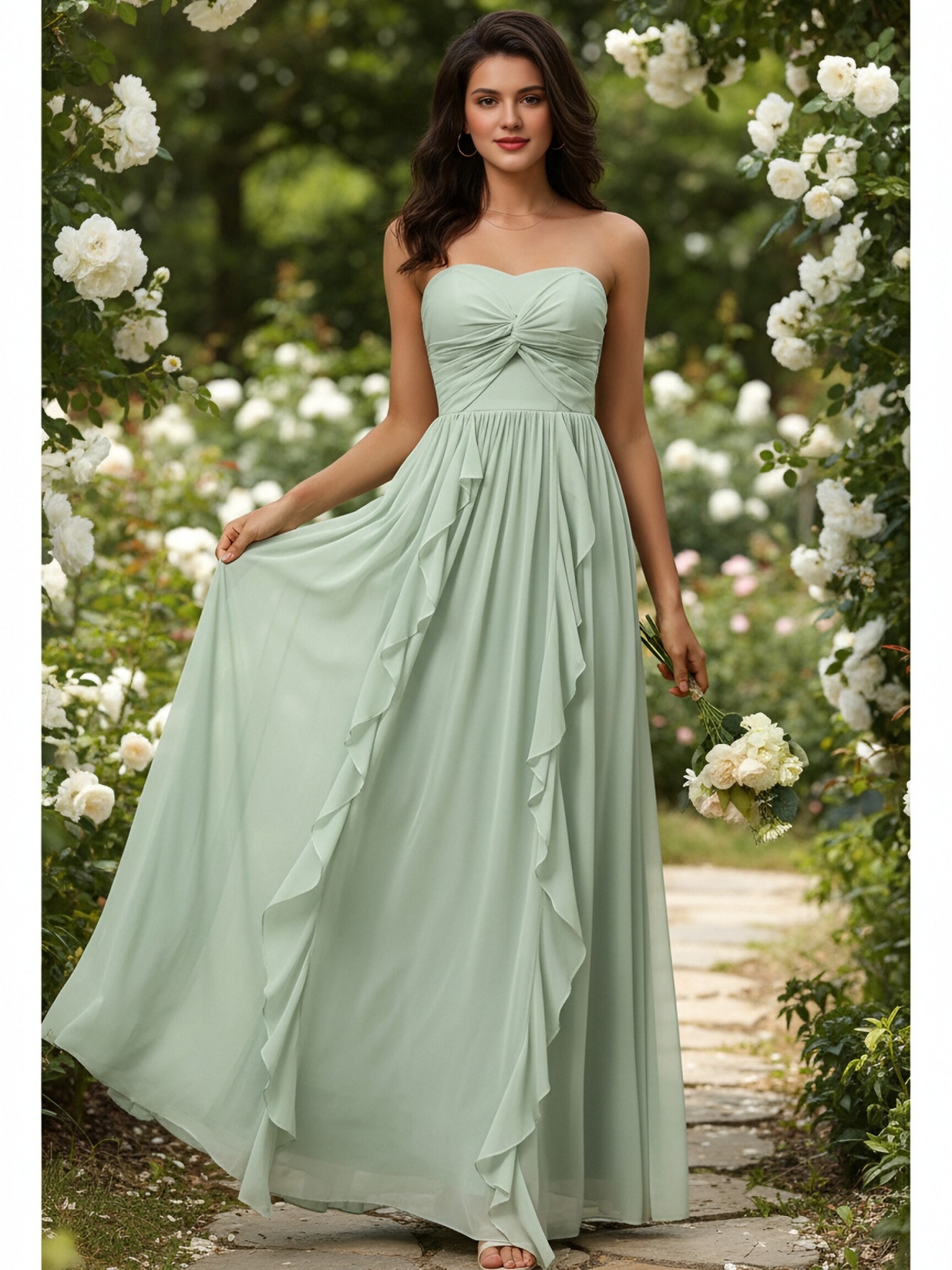 Chiffon Strapless Evening Dresses with Ruffles