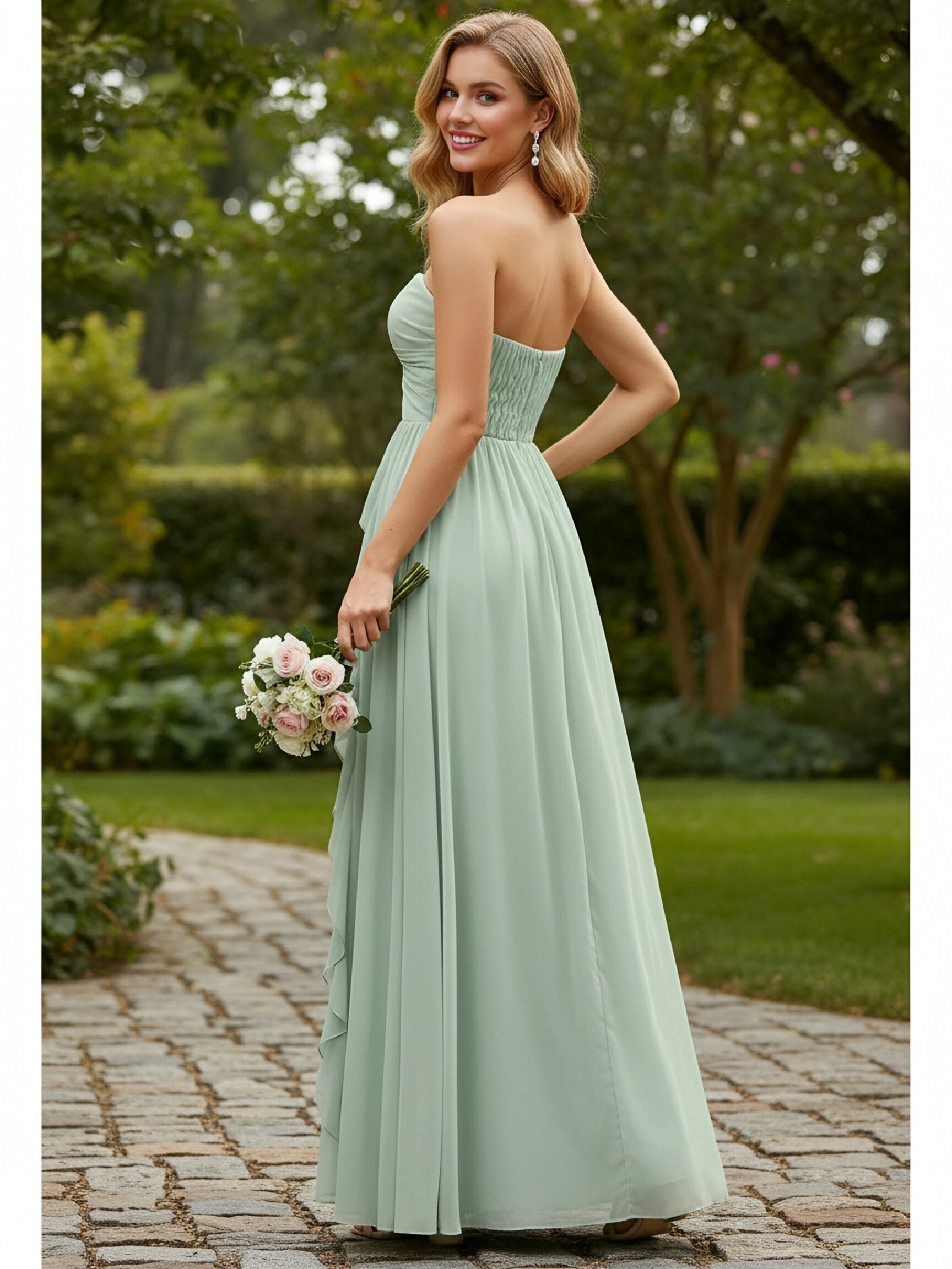 Chiffon Strapless Evening Dresses with Ruffles