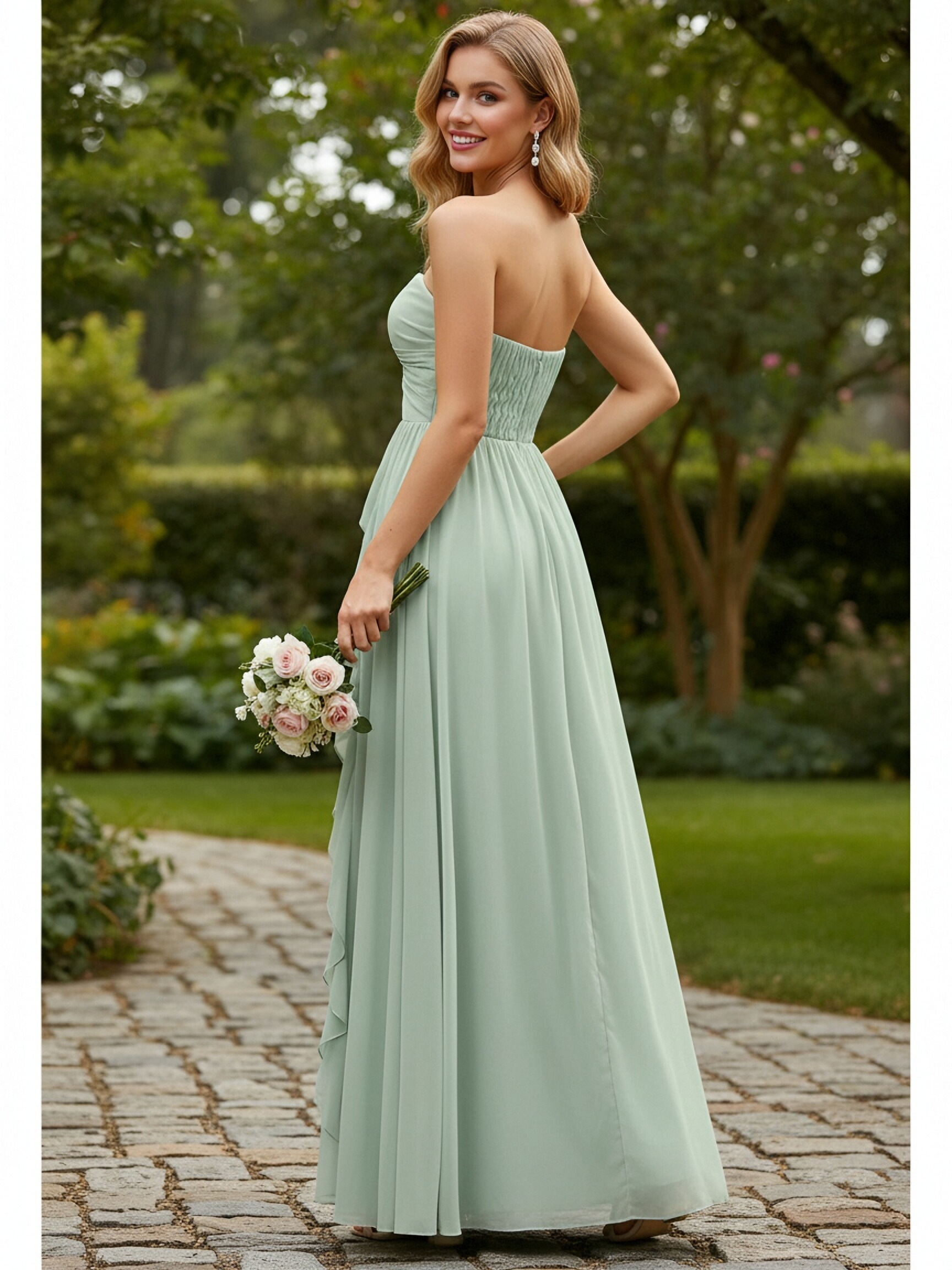 Chiffon Strapless Evening Dresses with Ruffles