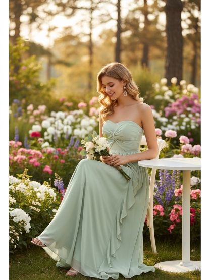 Chiffon Strapless Evening Dresses with Ruffles