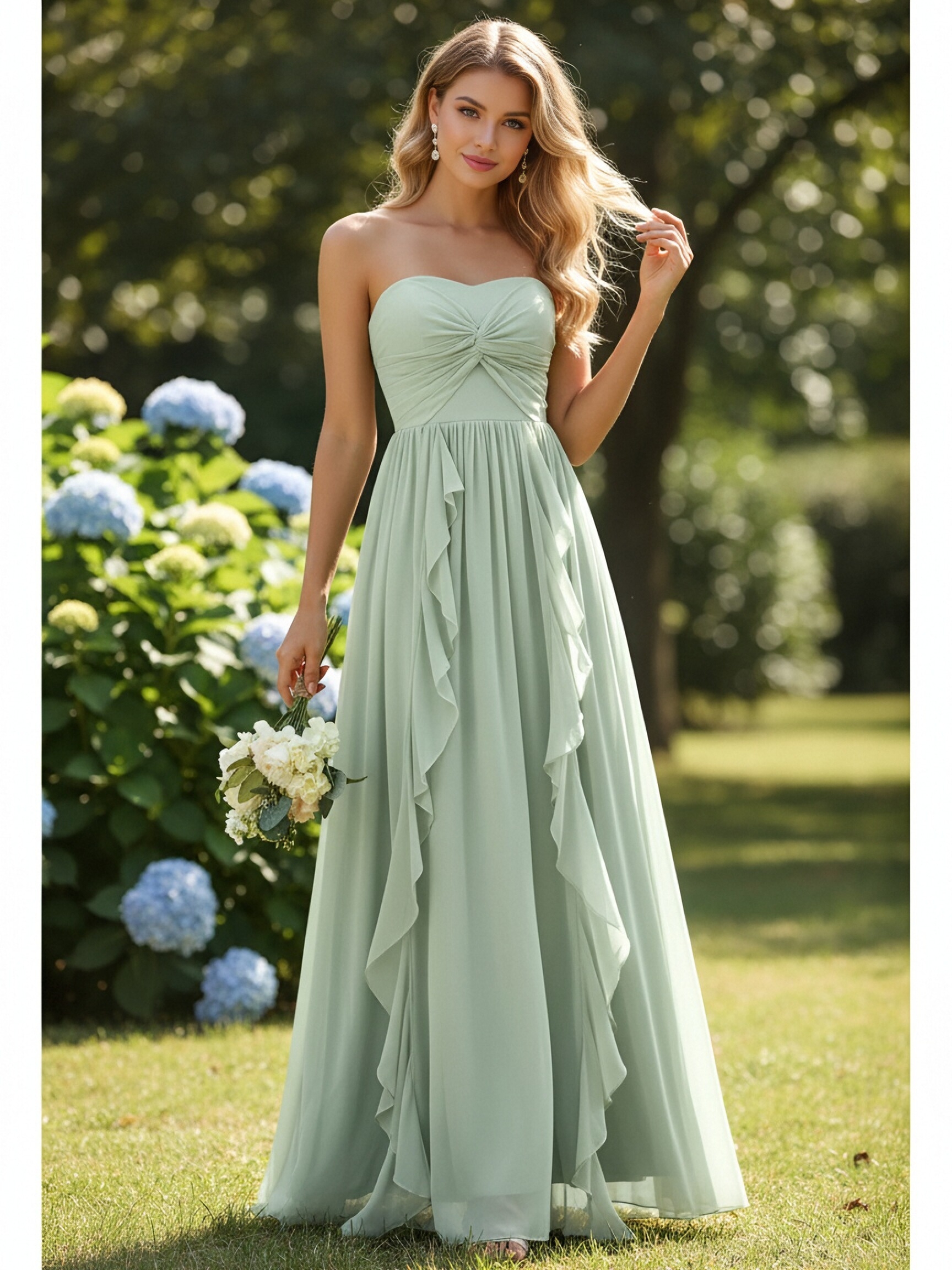 Chiffon Strapless Evening Dresses with Ruffles