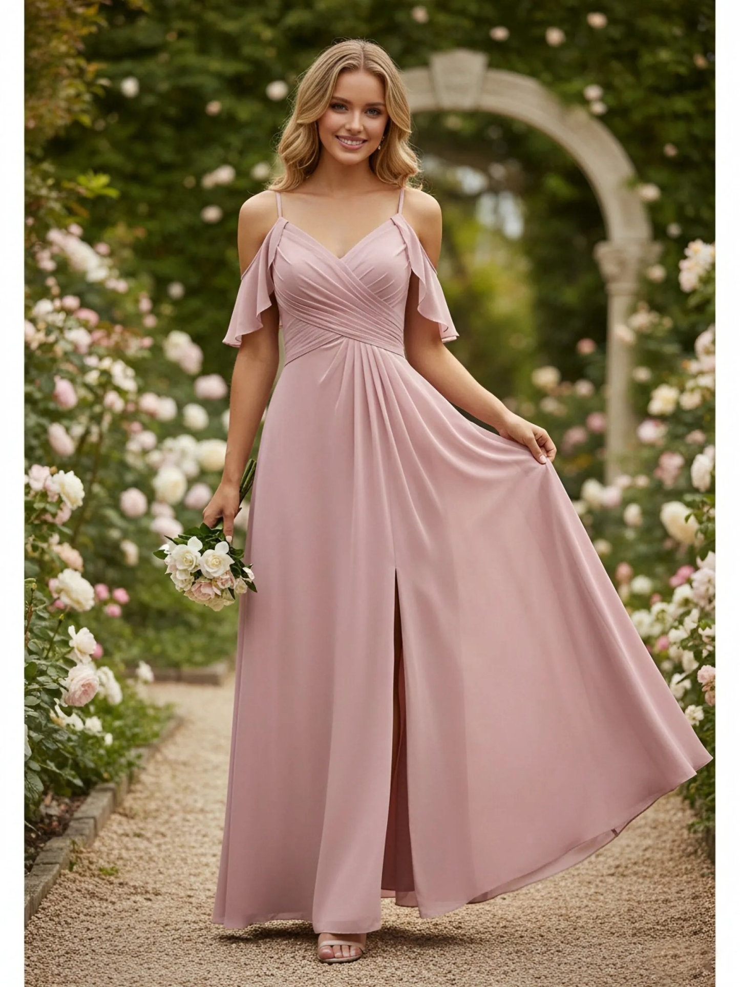 Chiffon Spaghetti Straps Evening Dresses with Slit