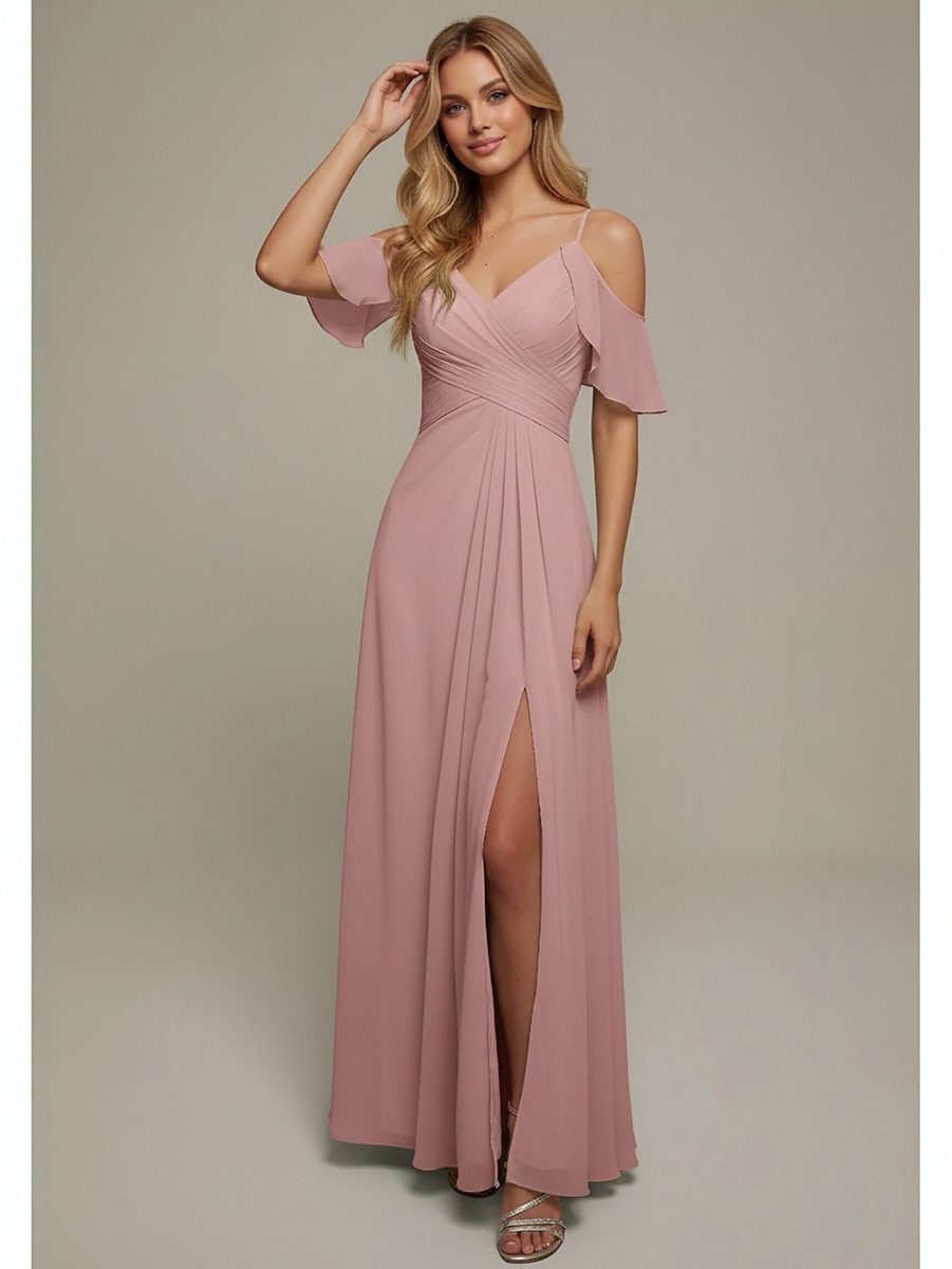 Chiffon Spaghetti Straps Evening Dresses with Slit