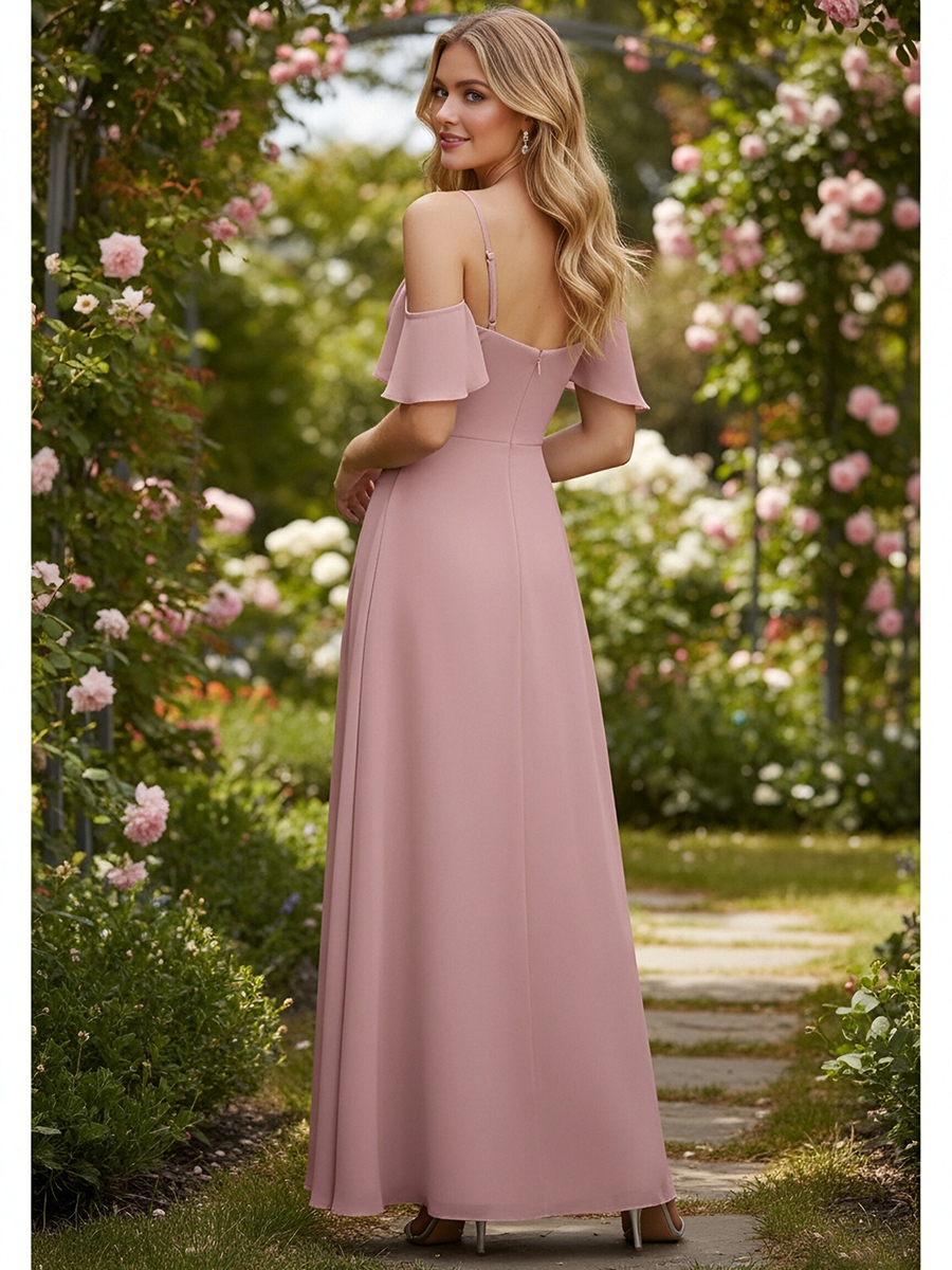 Chiffon Spaghetti Straps Evening Dresses with Slit