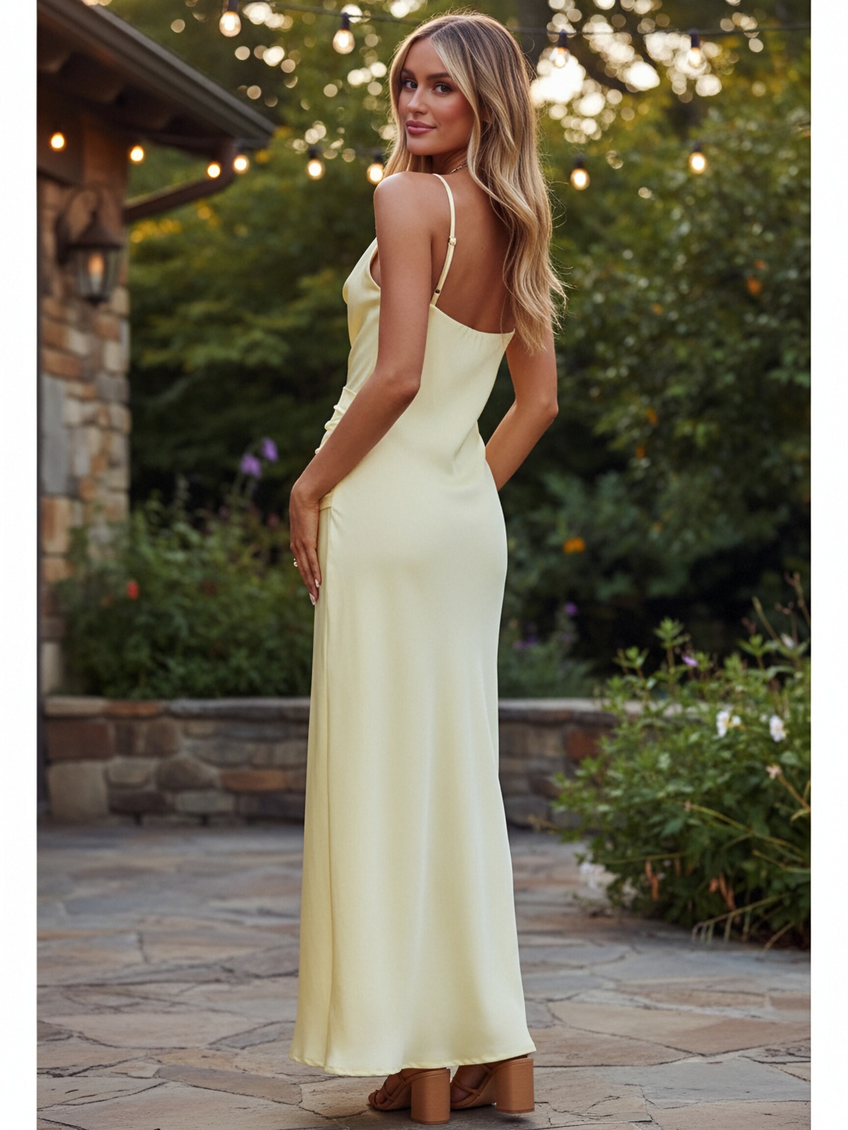 Satin Cowl Neck Evening Dresses with Pleated
