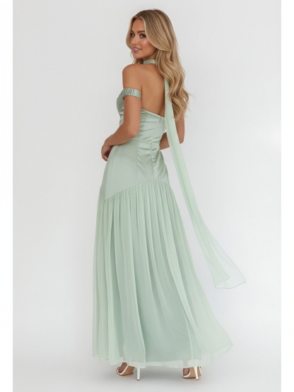 Chiffon Off Shoulder Evening Dresses with Scarf