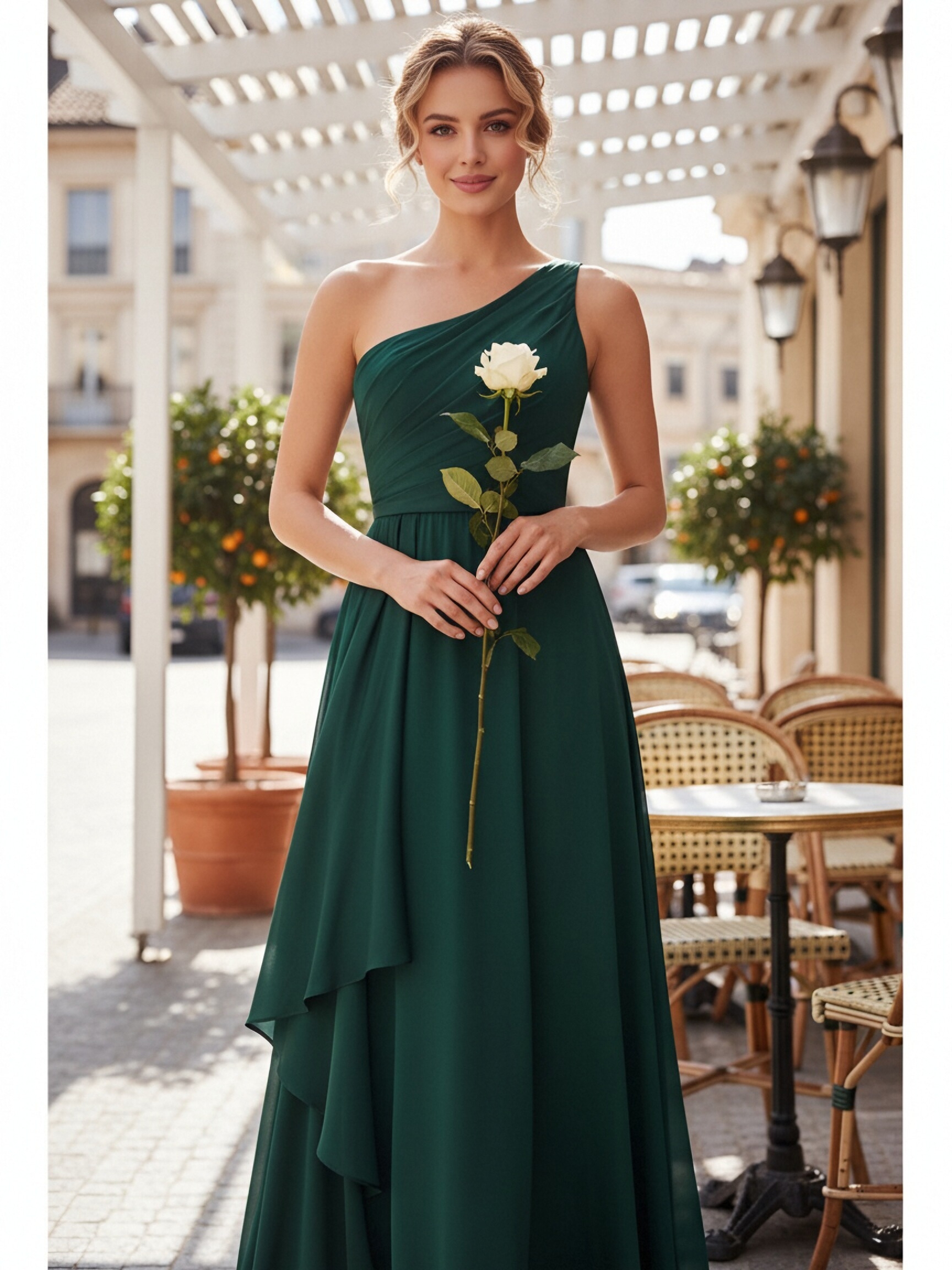 Chiffon One Shoulder Evening Dresses with Pleats