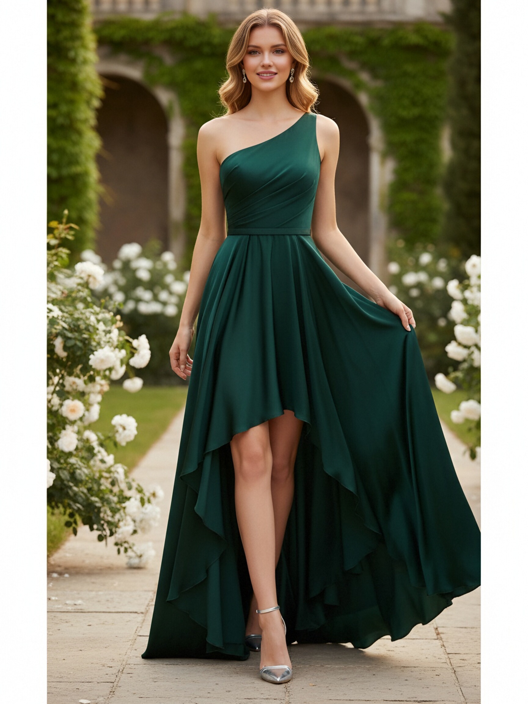 Chiffon One Shoulder Evening Dresses with Pleats