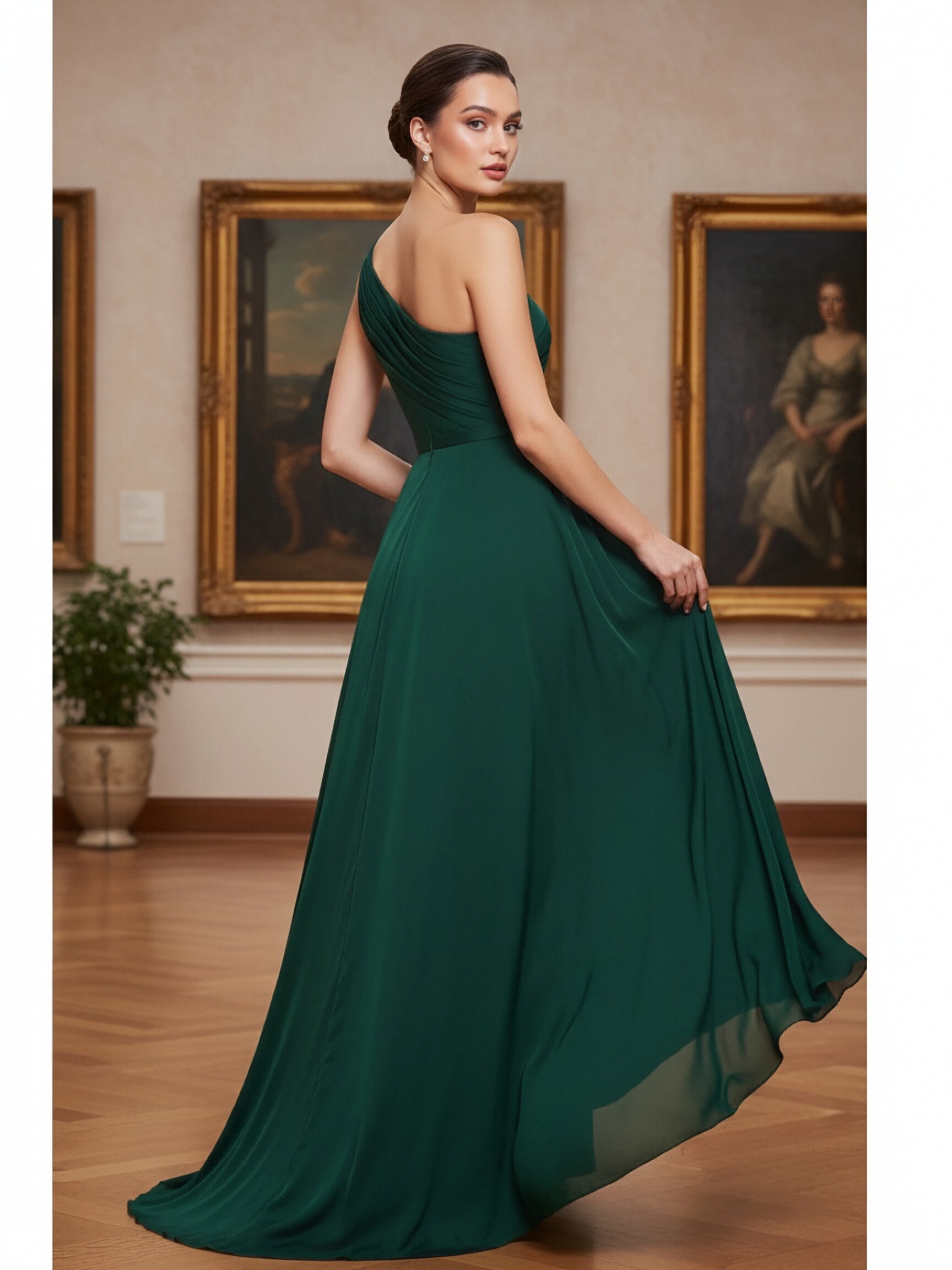 Chiffon One Shoulder Evening Dresses with Pleats