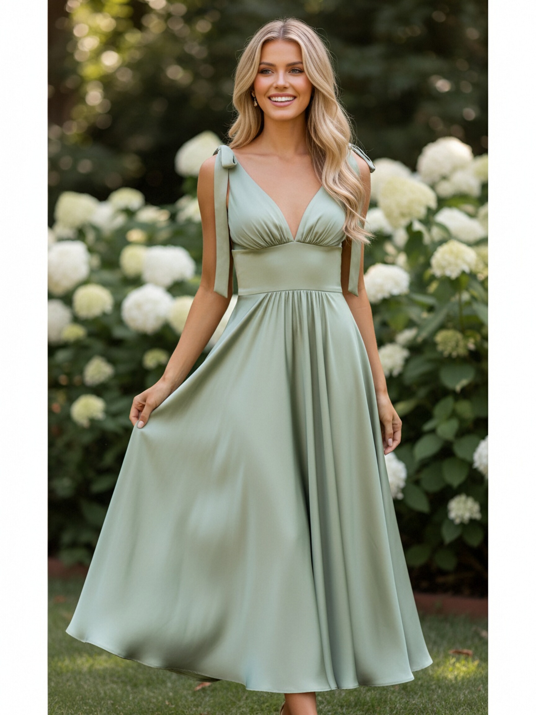 Satin Spaghetti Straps Evening Dresses with Back Tie