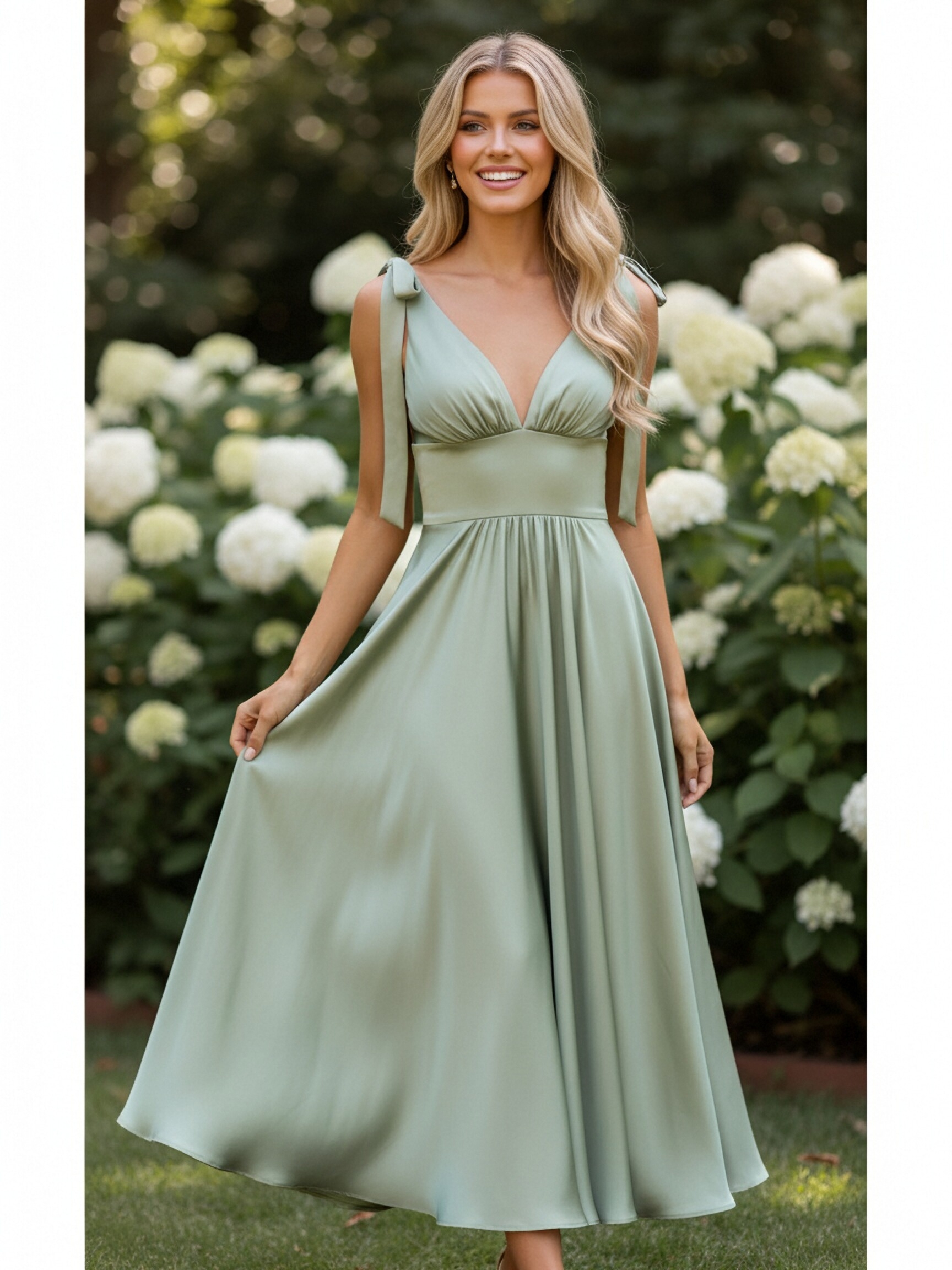 Satin Spaghetti Straps Evening Dresses with Back Tie