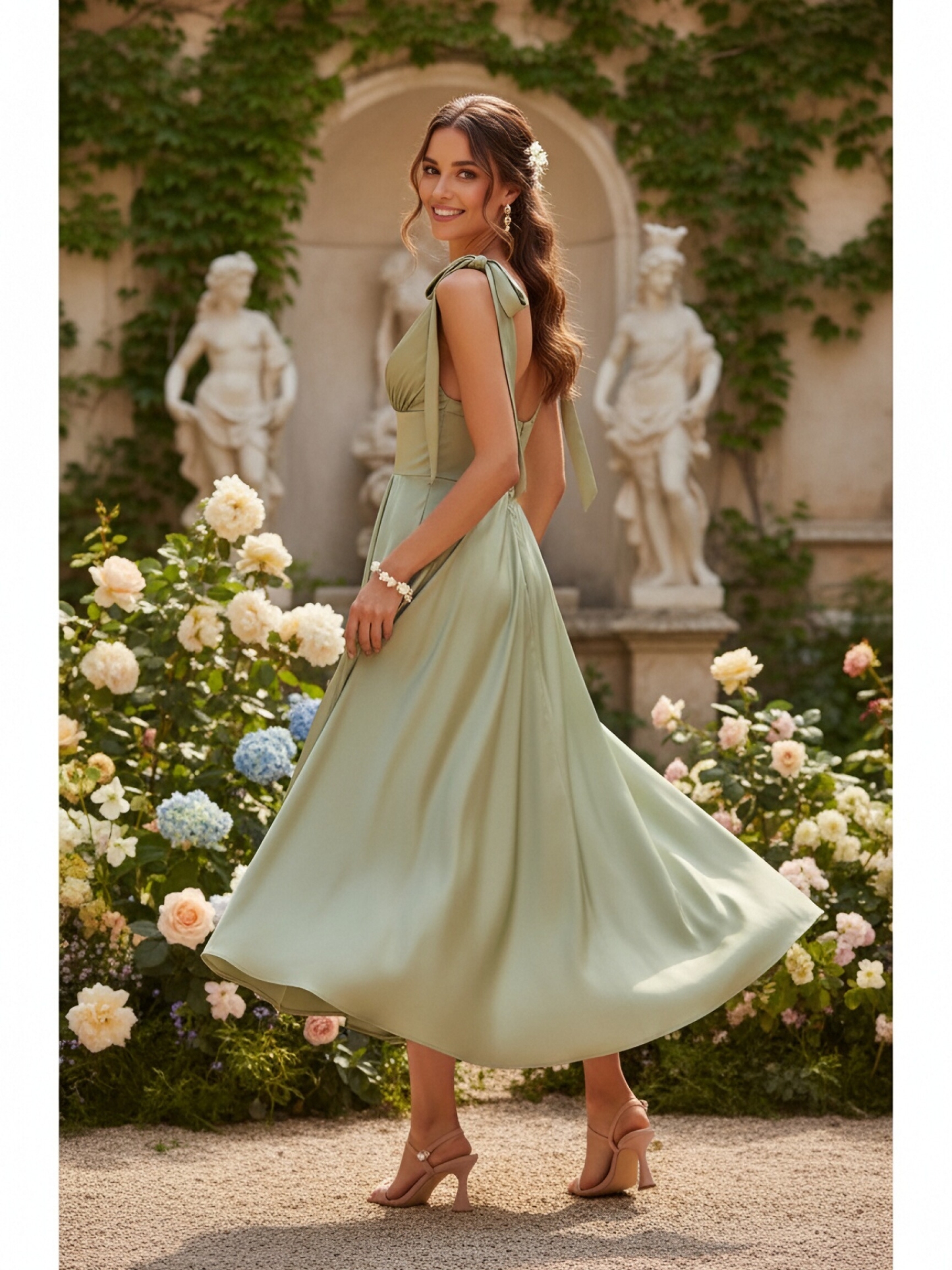 Satin Spaghetti Straps Evening Dresses with Back Tie