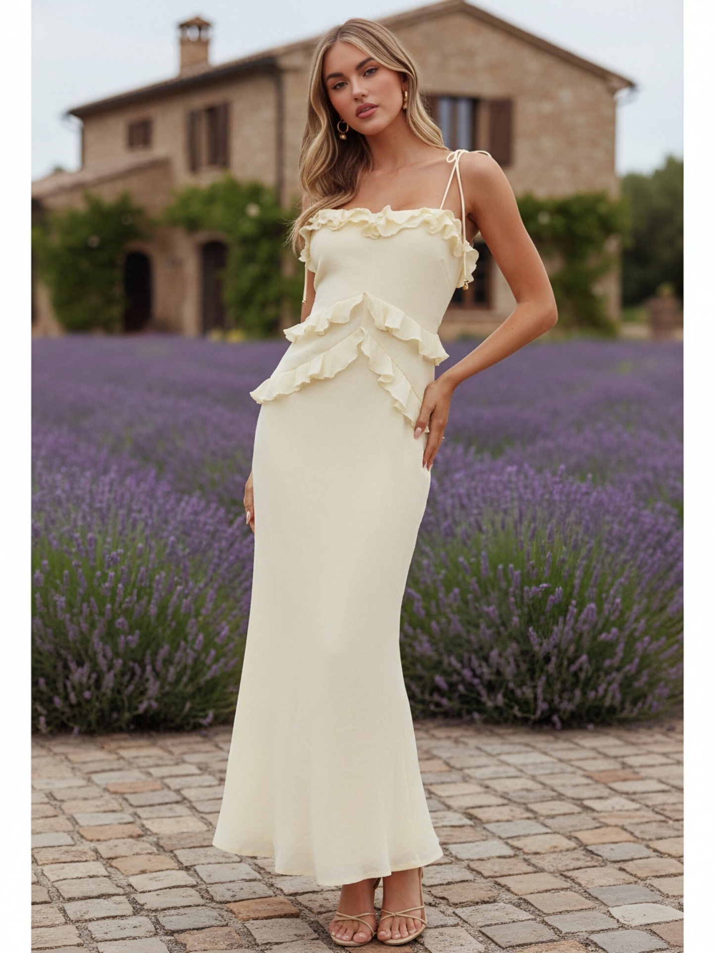 Chiffon Spaghetti Straps Evening Dresses with Ruffles
