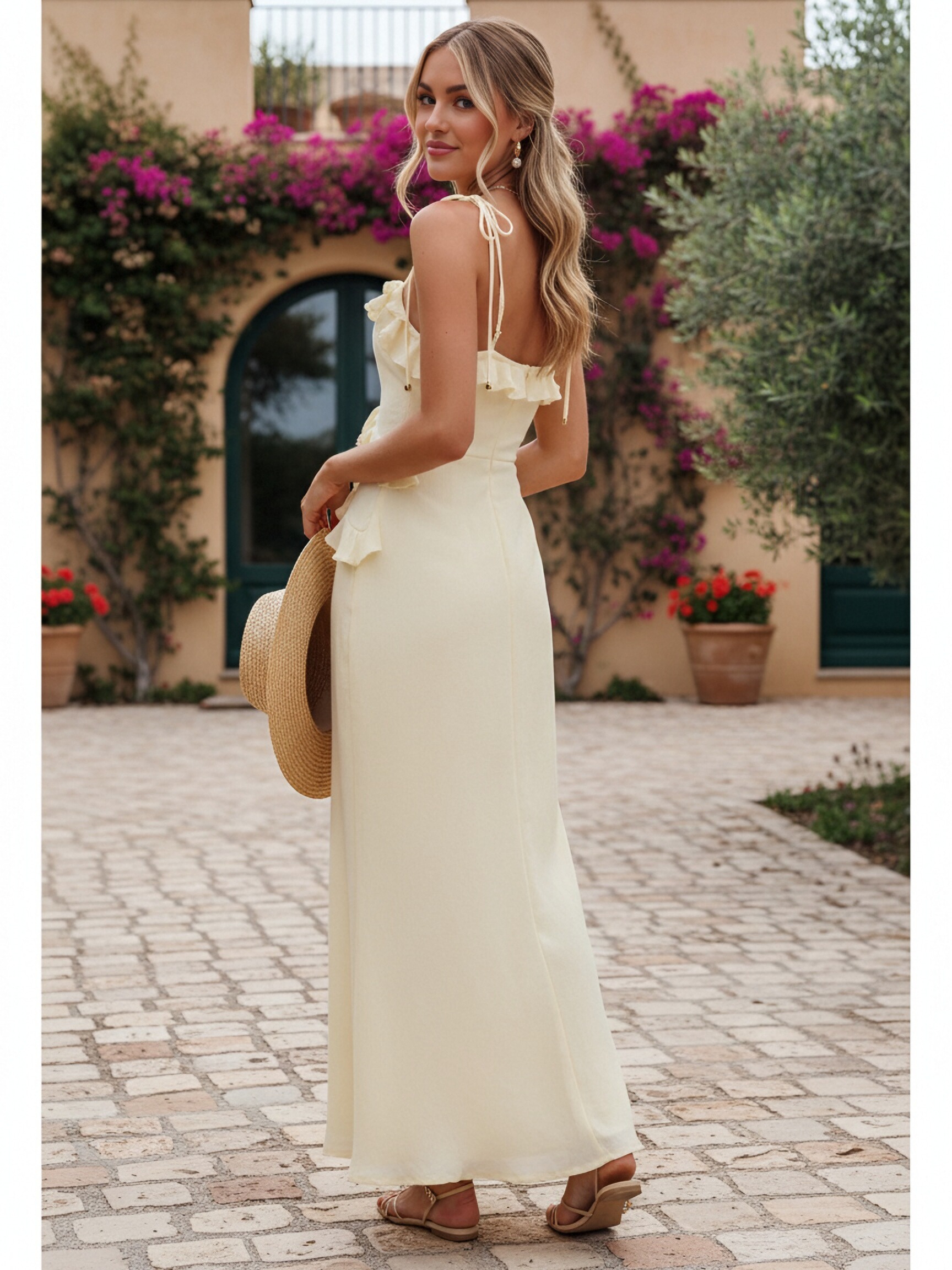 Chiffon Spaghetti Straps Evening Dresses with Ruffles