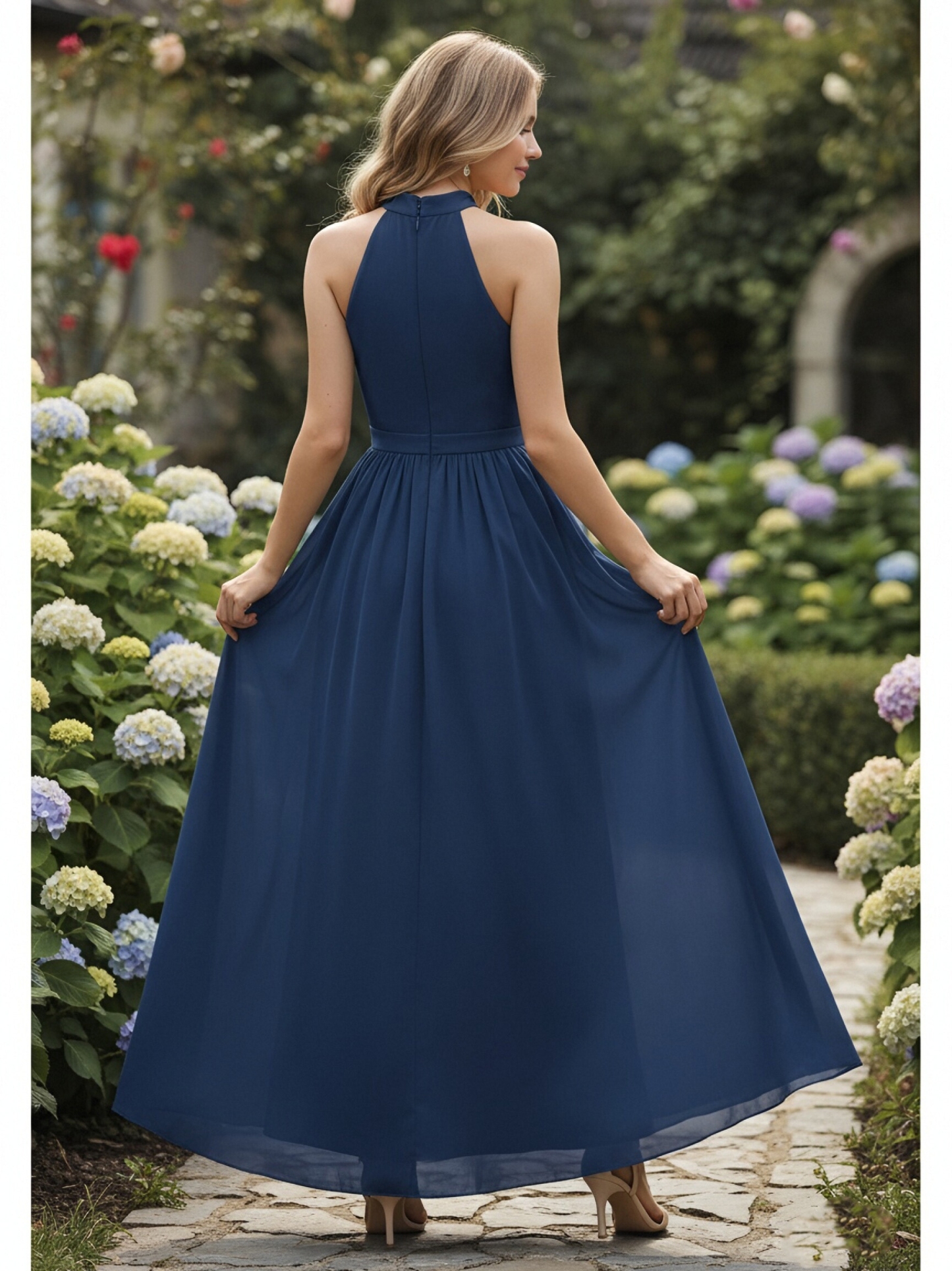 Chiffon Halter Evening Dresses with Slit