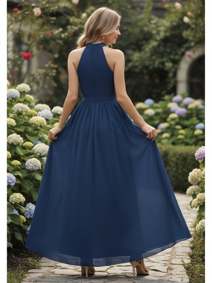 Chiffon Halter Evening Dresses with Slit