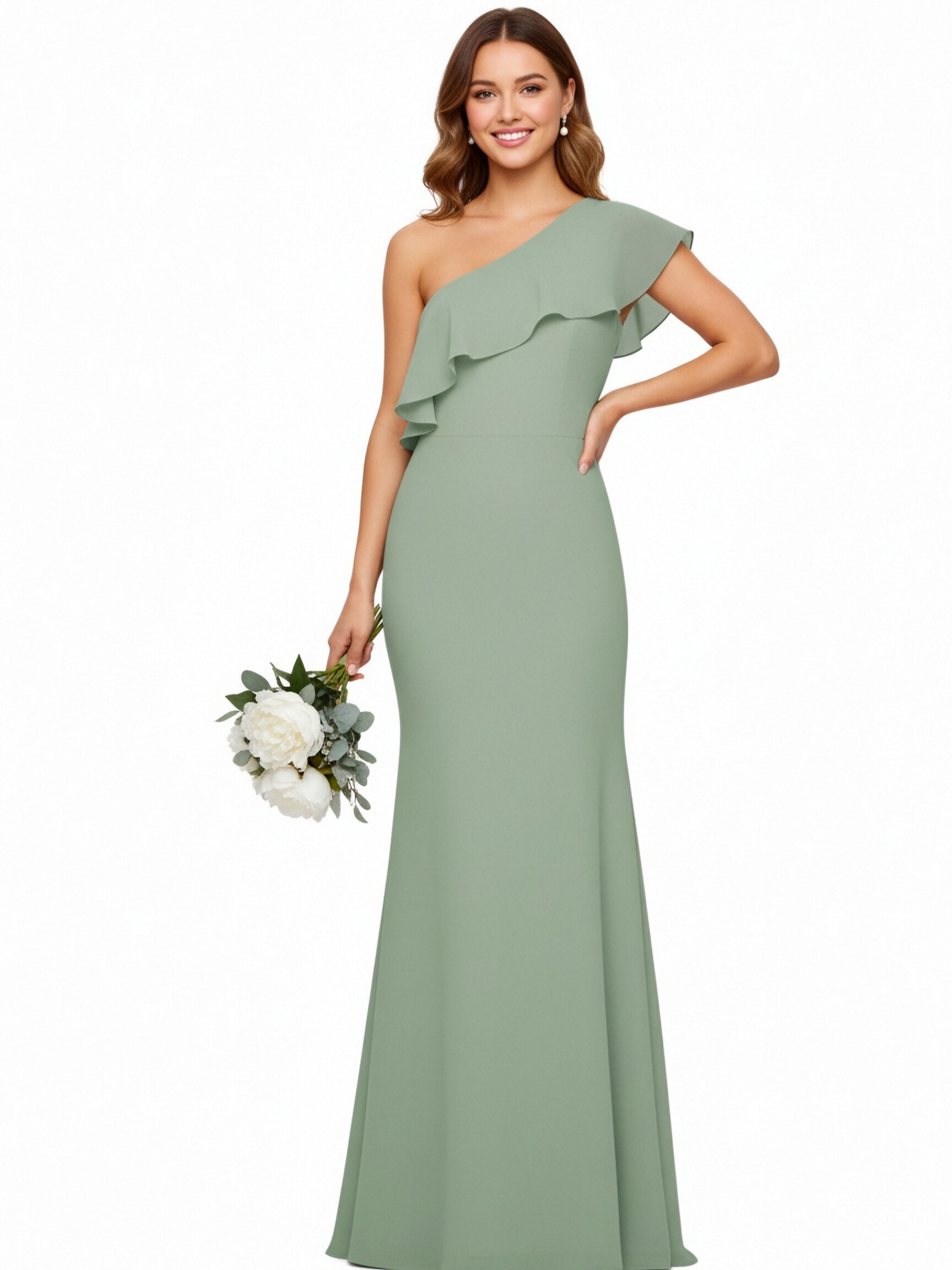 Chiffon One Shoulder Evening Dresses with Ruffles