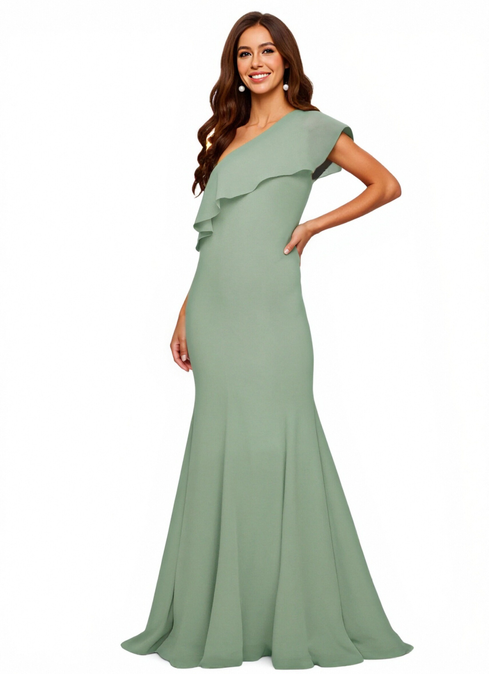 Chiffon One Shoulder Evening Dresses with Ruffles