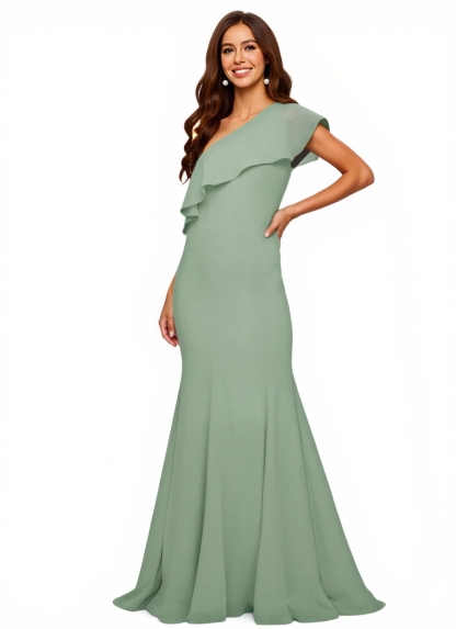 Chiffon One Shoulder Evening Dresses with Ruffles