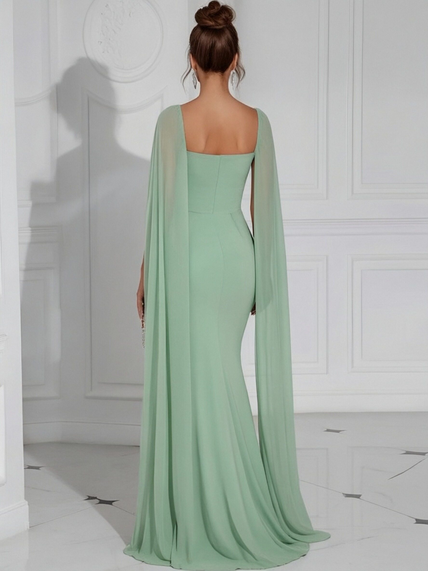 Chiffon Square Neck Evening Dresses with Pleats