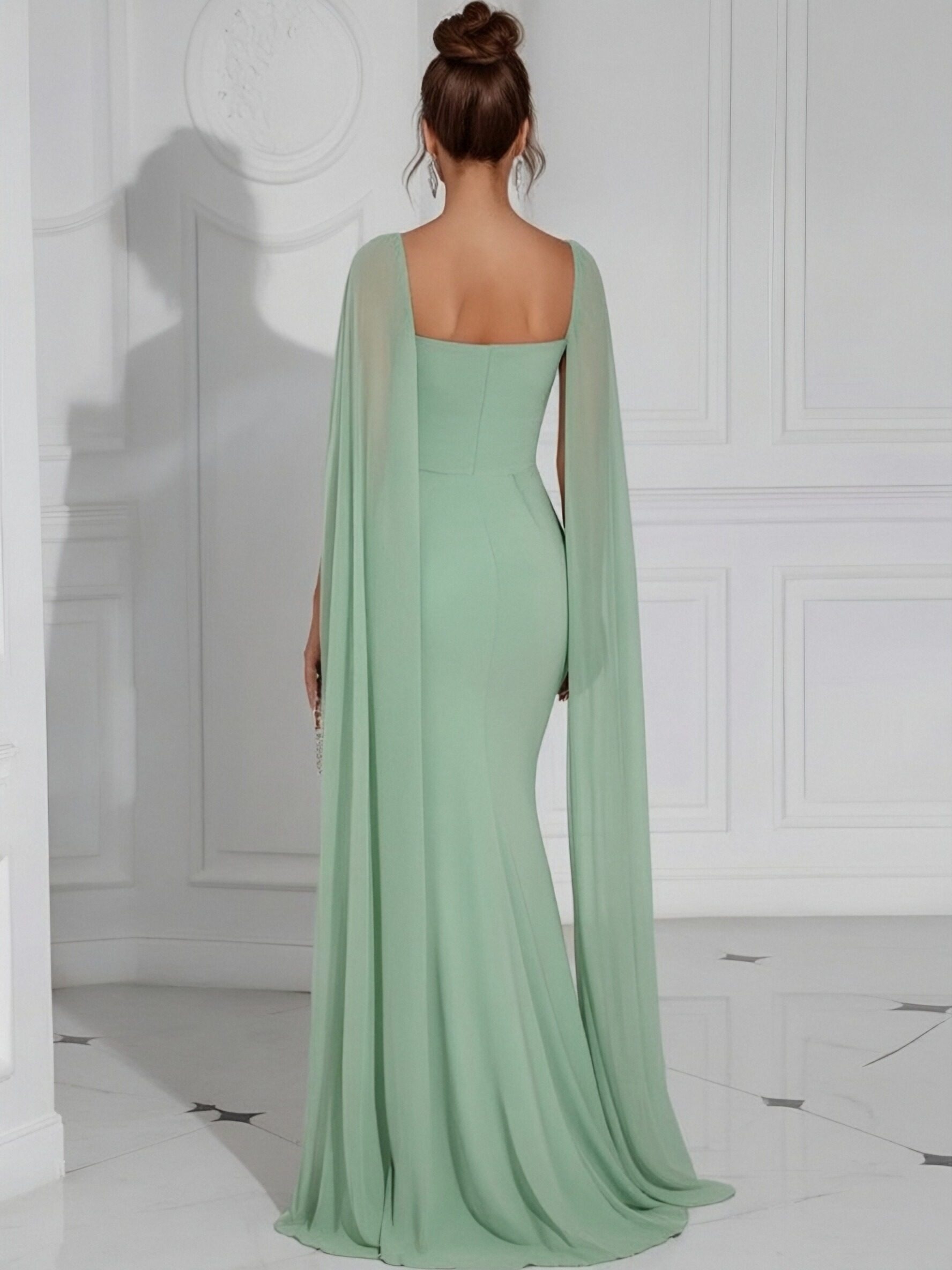 Chiffon Square Neck Evening Dresses with Pleats