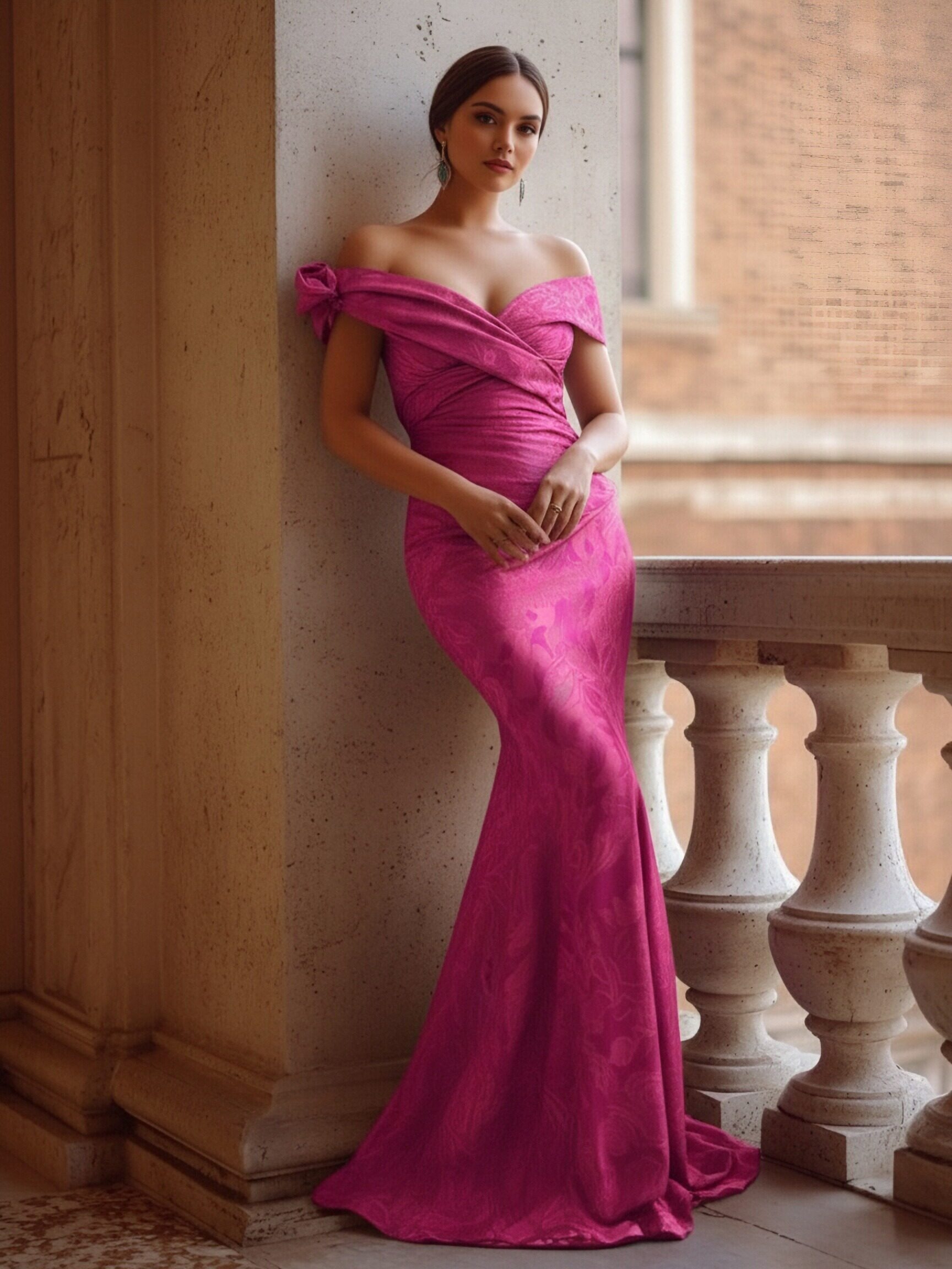 Jaqaurd Satin Off Shoulder Evening Dresses with Ruffles