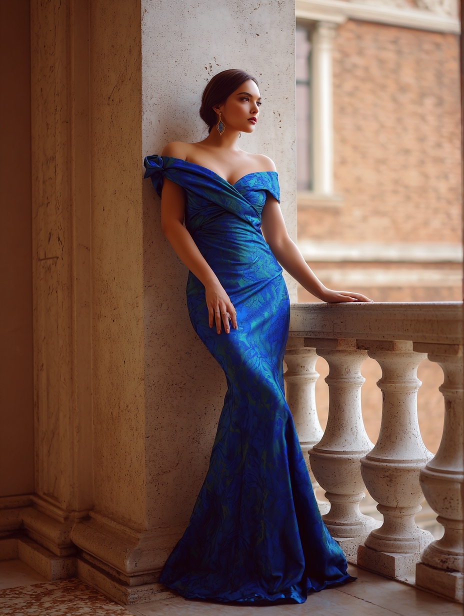 Jaqaurd Satin Off Shoulder Evening Dresses with Ruffles