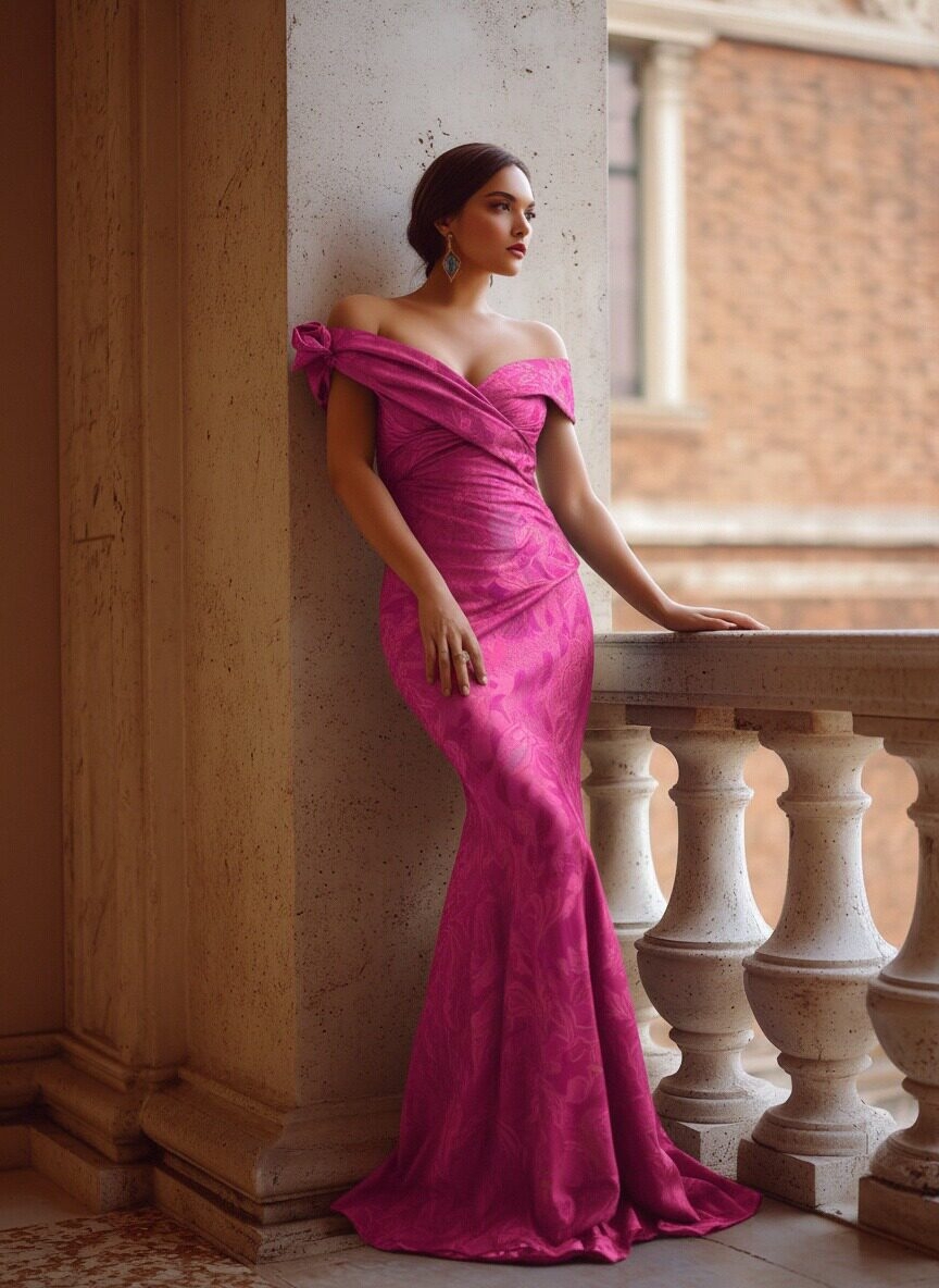 Jaqaurd Satin Off Shoulder Evening Dresses with Ruffles