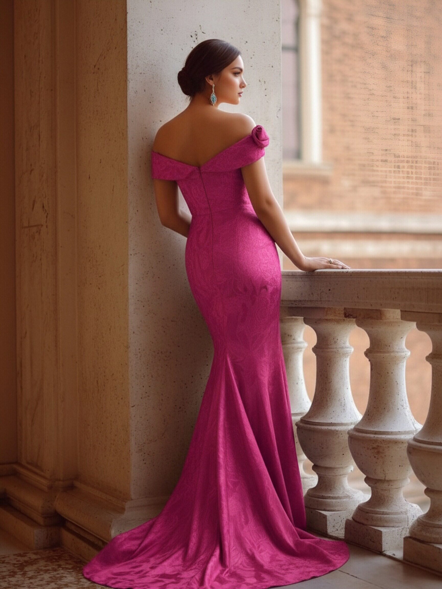 Jaqaurd Satin Off Shoulder Evening Dresses with Ruffles