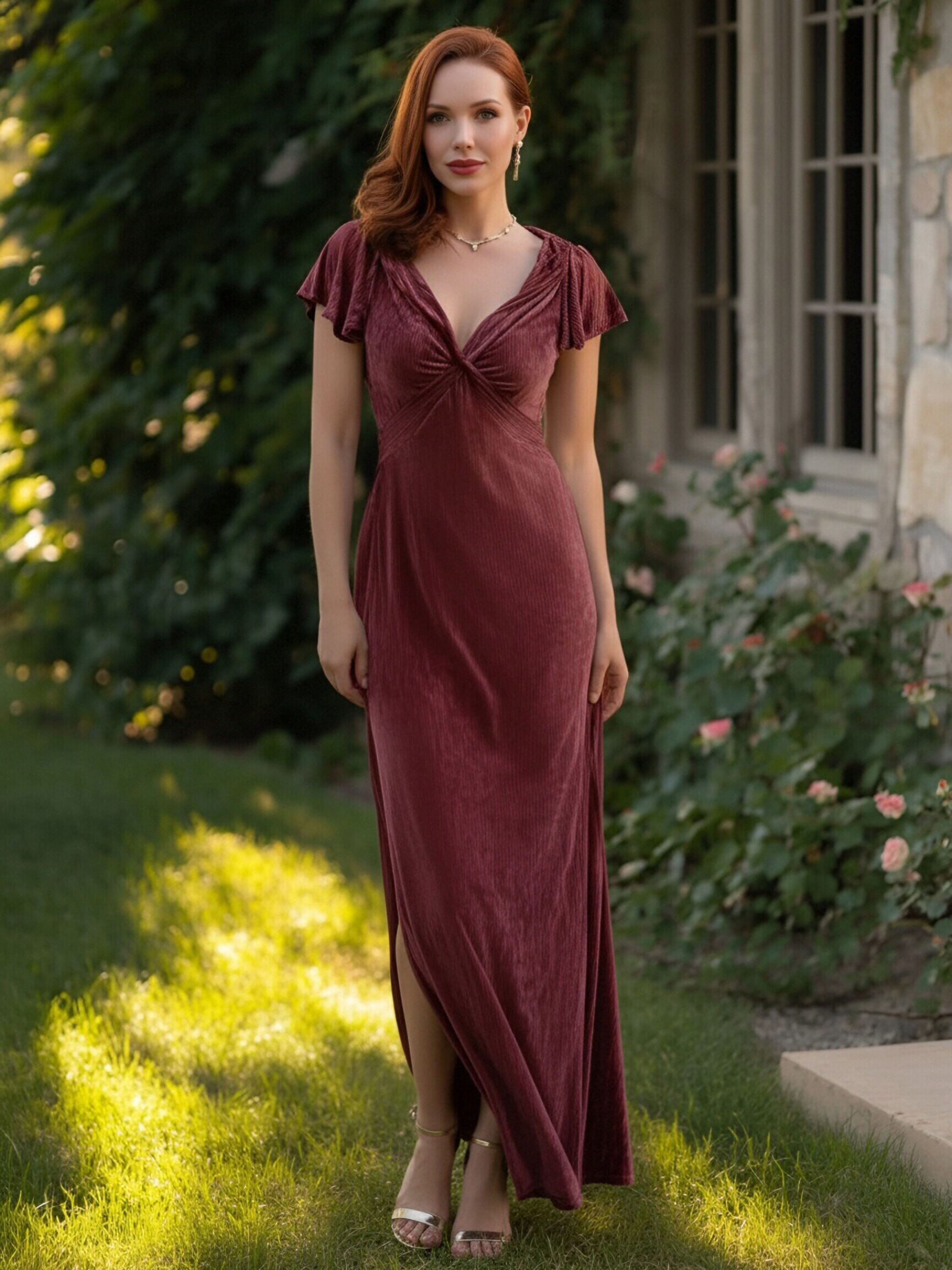 Velvet Deep V Neck Evening Dresses for Formal Party