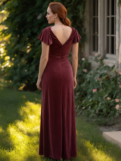 Velvet Deep V Neck Evening Dresses for Formal Party