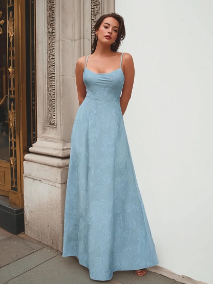 Chiffon Jacquard Spaghetti Straps Evening Dresses for Formal Party