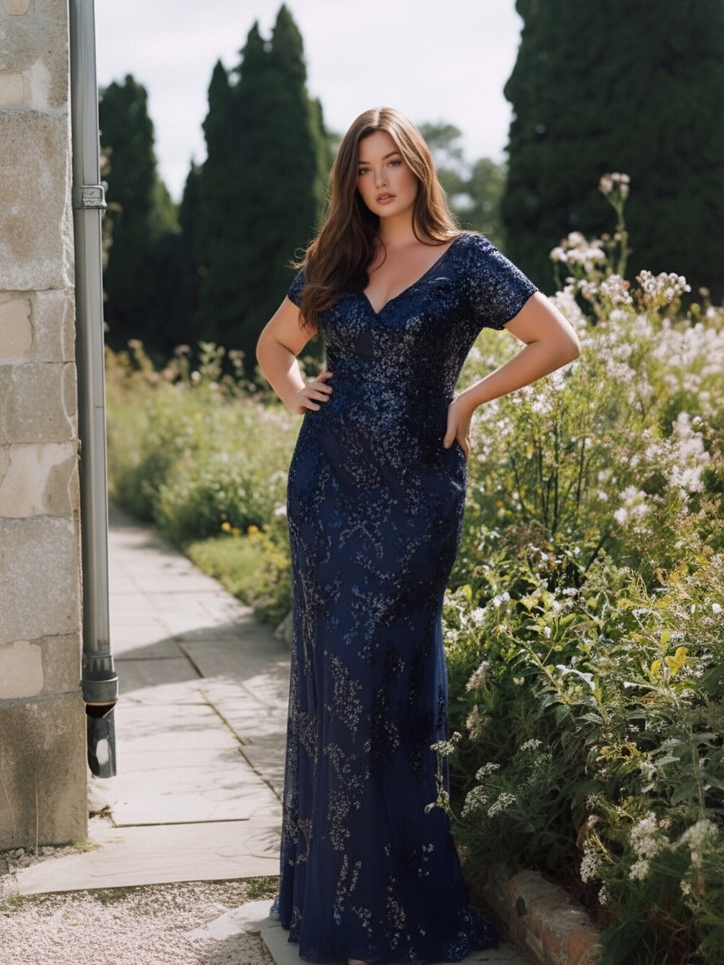 Sequin Jacquard Deep V Neck Evening Dresses for Formal Party