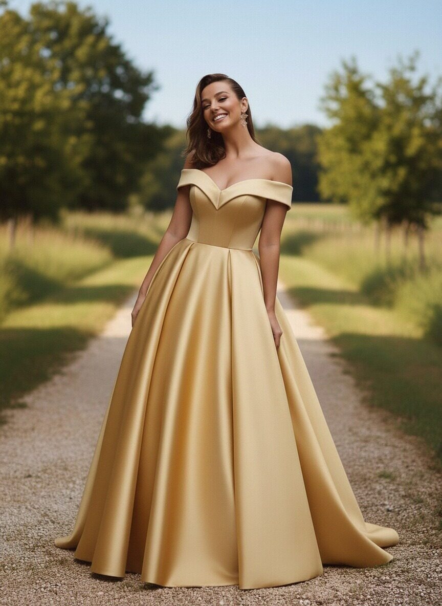 Satin Off Shoulder Evening Dresses for Formal Party