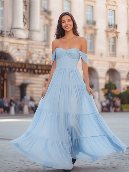 Chiffon Off Shoulder Evening Dresses for Formal Party