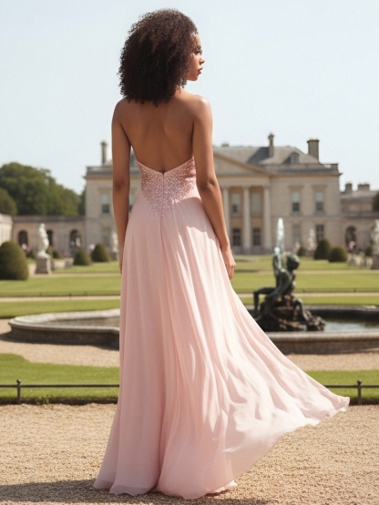 Chiffon Halter Evening Dresses with Slit