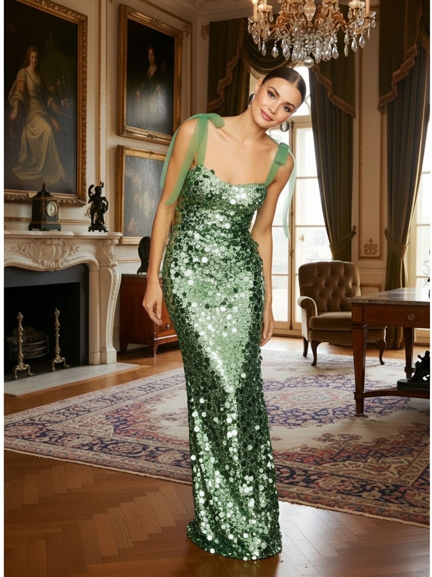 Sparkly Sequin Evening Dresses Bodycon Maxi Prom Gown