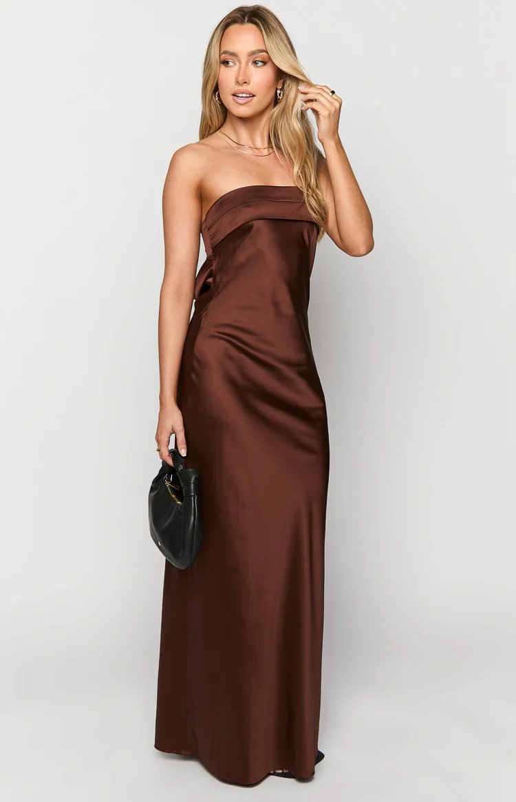 Silky Strapless Satin Maxi Dresses Party Formal Wear