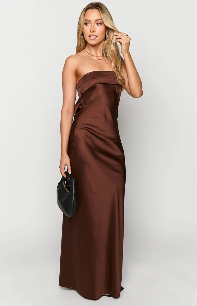 Silky Strapless Satin Maxi Dresses Party Formal Wear