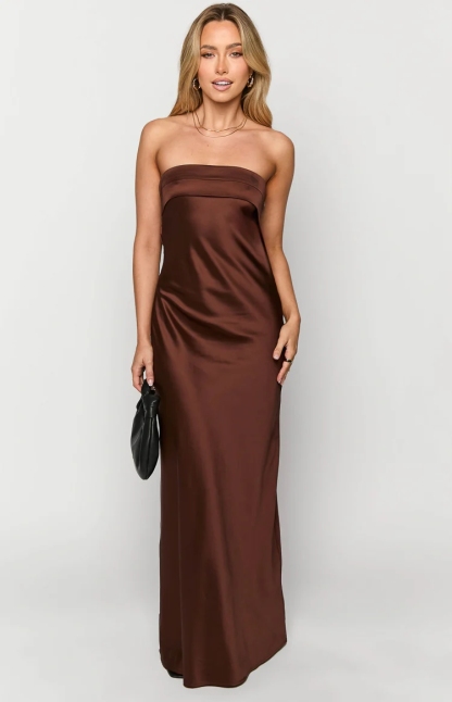 Silky Strapless Satin Maxi Dresses Party Formal Wear