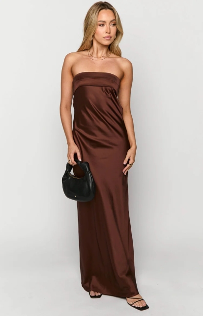 Silky Strapless Satin Maxi Dresses Party Formal Wear
