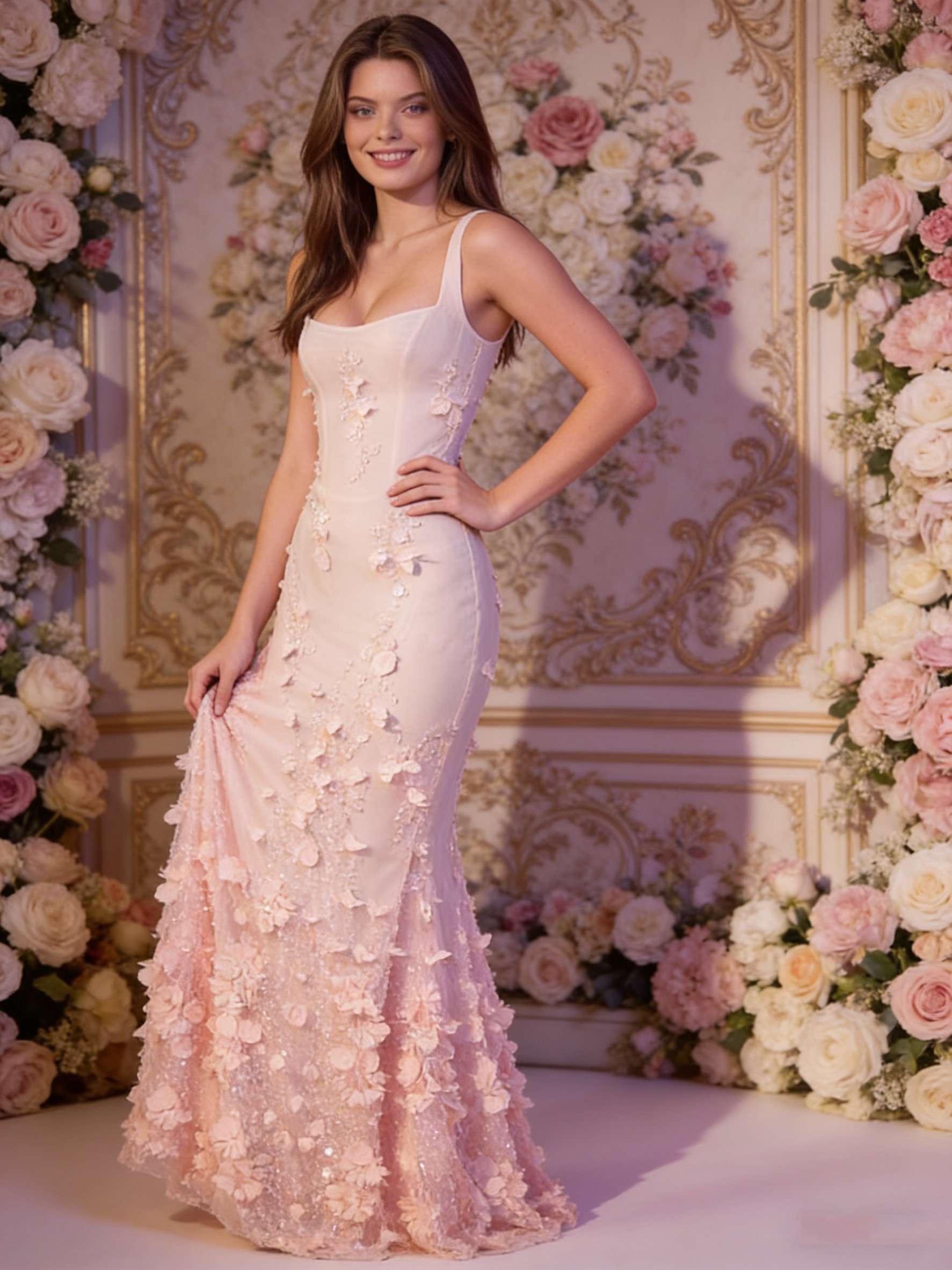 3D Floral Sleeveless Mermaid Gown Formal Dresses