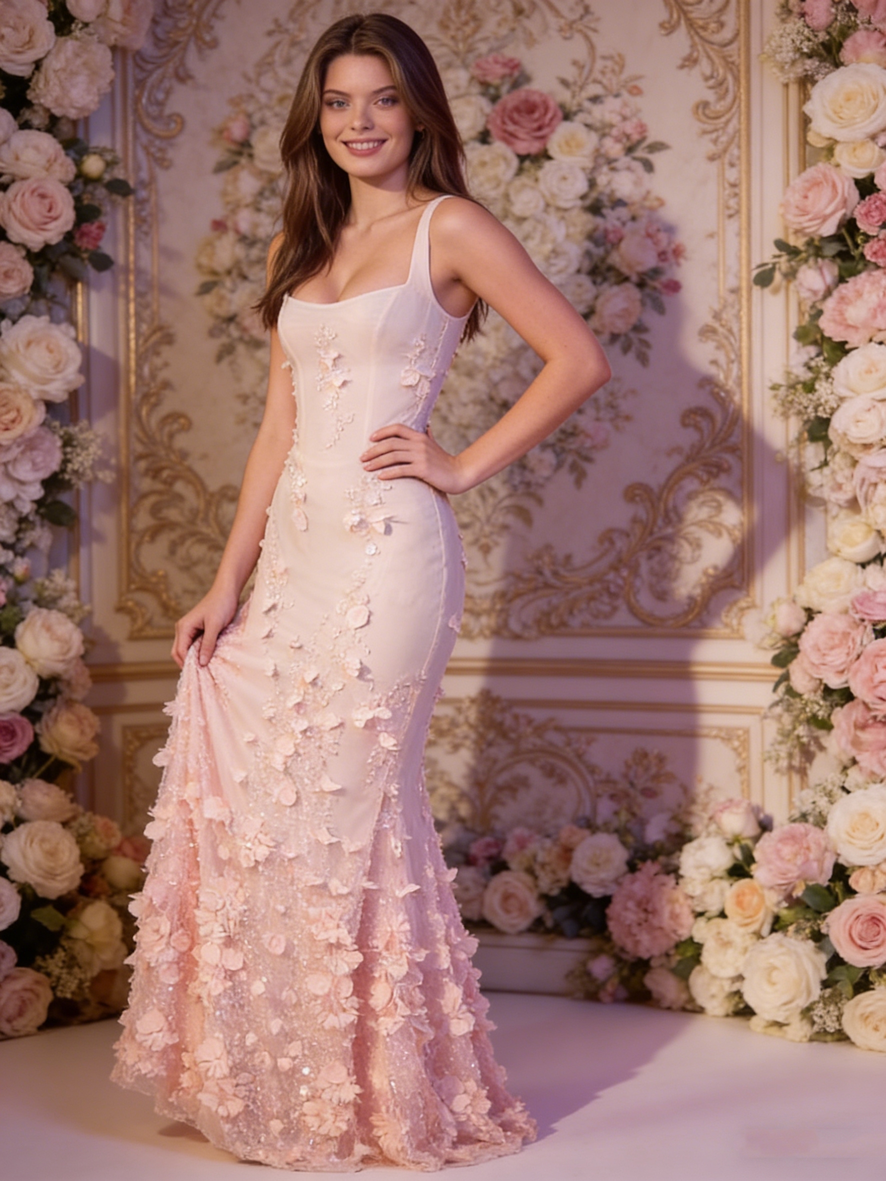 3D Floral Sleeveless Mermaid Gown Formal Dresses