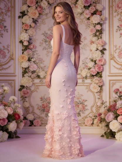 3D Floral Sleeveless Mermaid Gown Formal Dresses