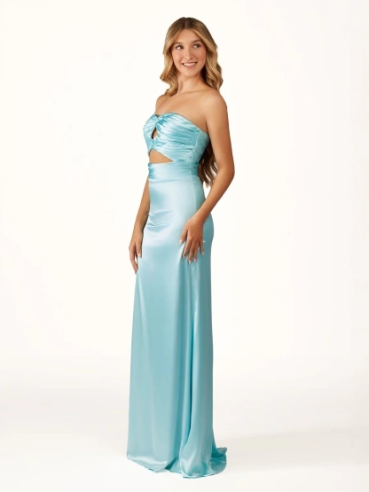 Strapless Mermaid Satin Long Prom Dresses