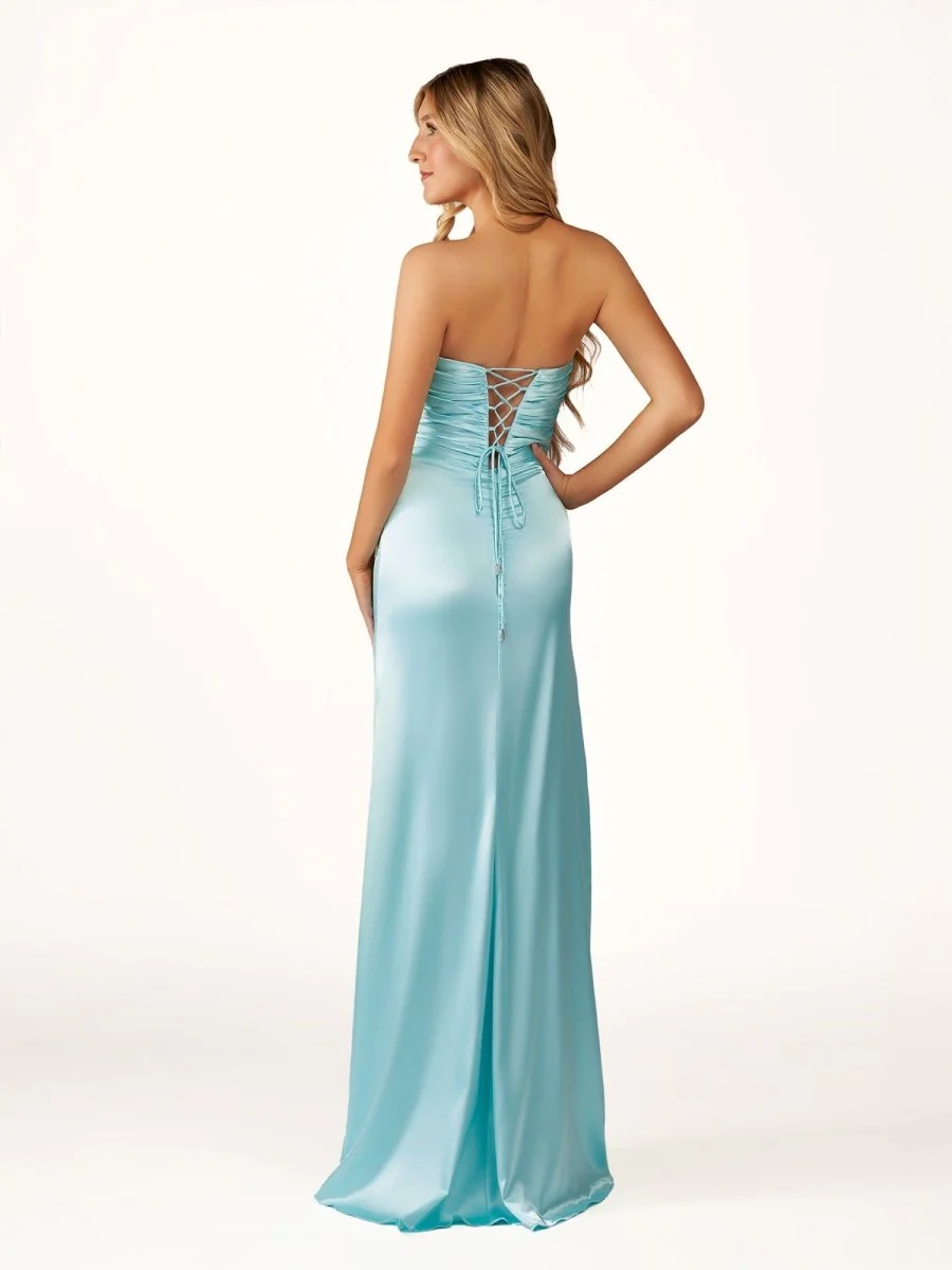 Strapless Mermaid Satin Long Prom Dresses