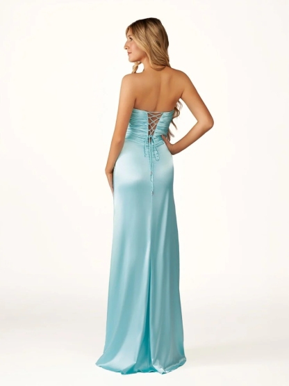 Strapless Mermaid Satin Long Prom Dresses